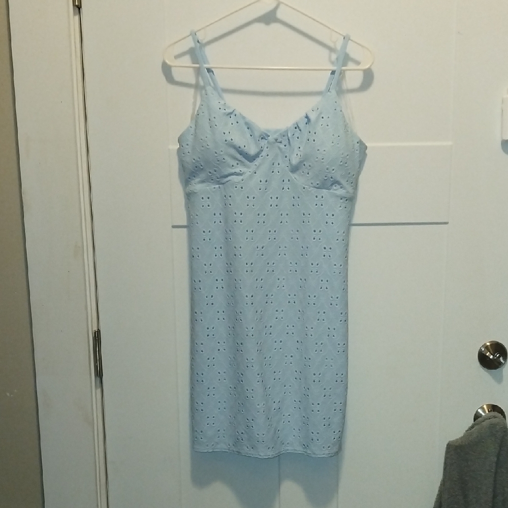 No Boundaries Light Blue Eyelet Slip Dress